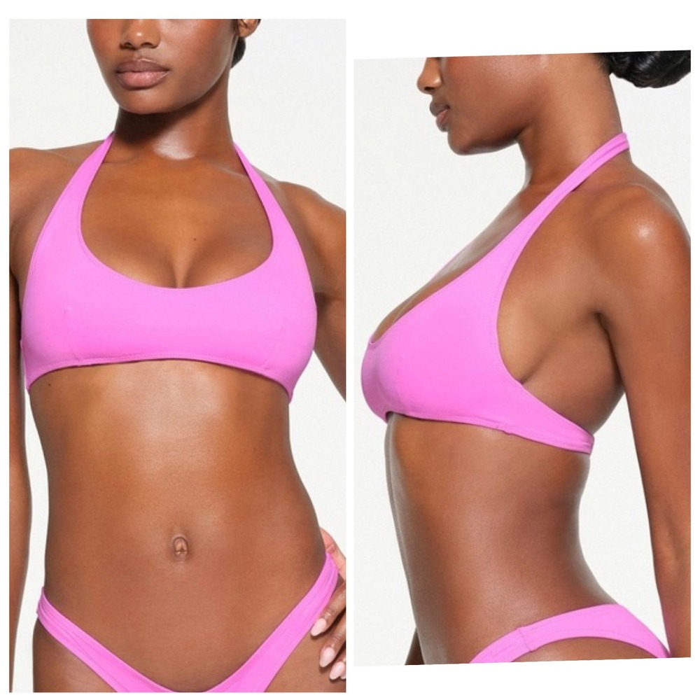 SKIMS Recycled Swim Halter‎ Scoop Bikini Top Neon Orchid Pink 2X NEW